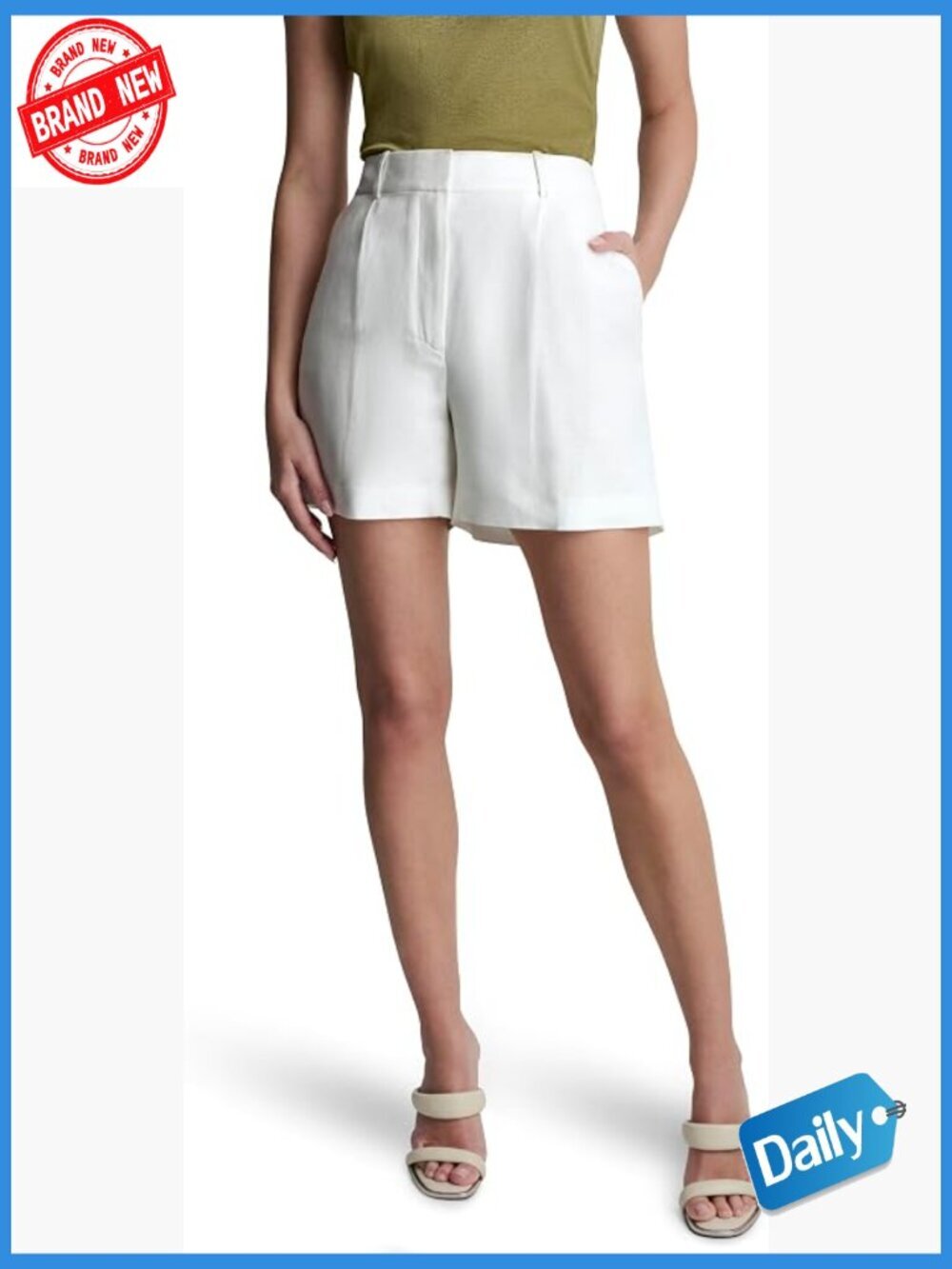 Mid Rise Linen Blend Belted Shorts with Zipper Closure